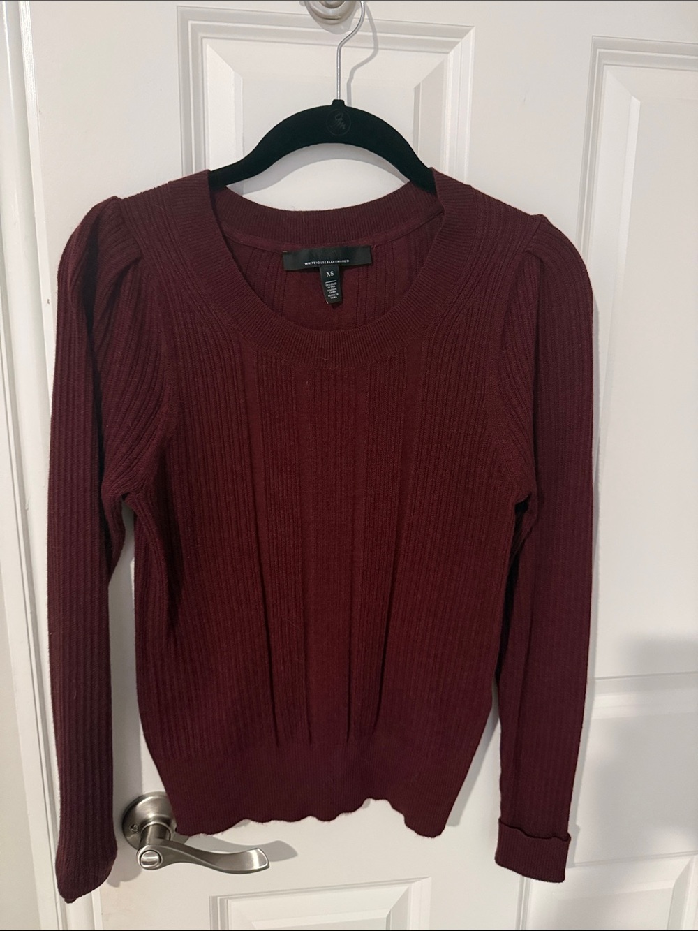 White House Black Market Deep Burgundy Ribbed Crew Sweater